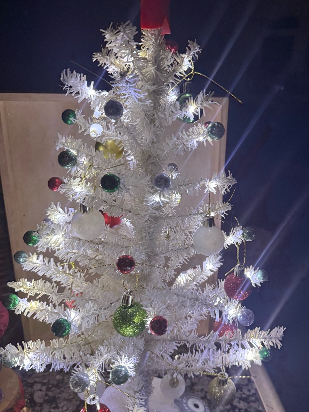 21" Lighted, Rotates, Musical White Tabletop Christmas Tree. Plays “Oh Christmas